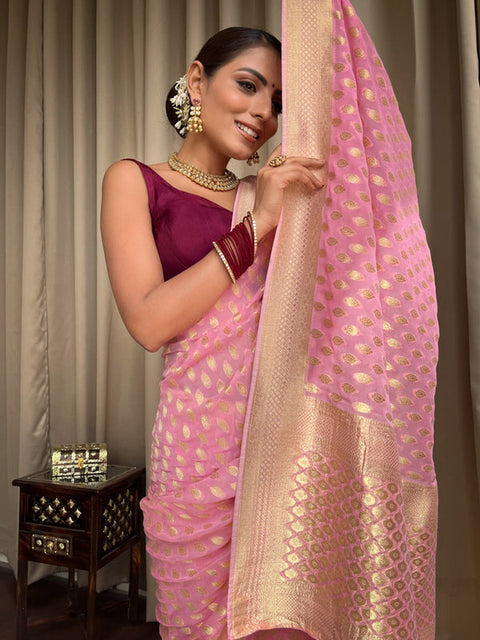 VastraLakshmi Entrancing Pink Soft Banarasi Silk Saree With Admirable Blouse