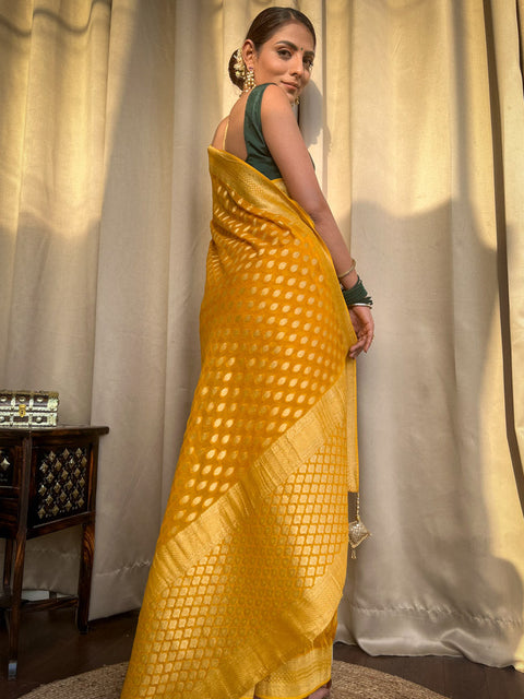 VastraLakshmi Nemesis Yellow Soft Banarasi Silk Saree With Ratatouille Blouse