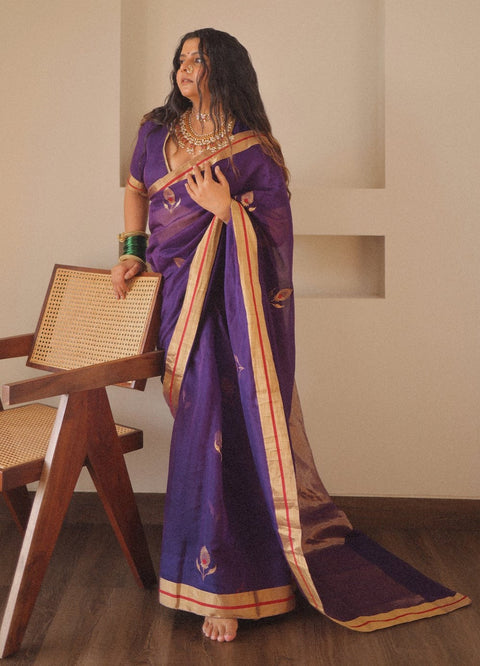 VastraLakshmi Outstanding Purple Cotton Silk Saree With Flattering Blouse Piece