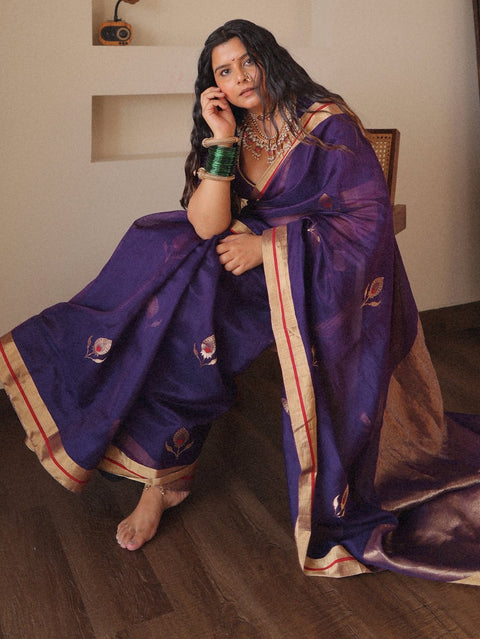 VastraLakshmi Outstanding Purple Cotton Silk Saree With Flattering Blouse Piece