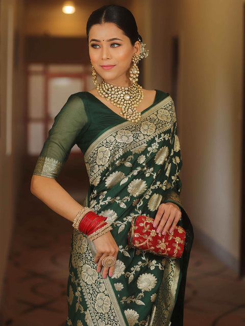 VastraLakshmi Adorable Dark Green Soft Silk Saree With Blissful Blouse Piece