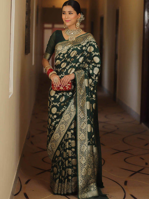 VastraLakshmi Adorable Dark Green Soft Silk Saree With Blissful Blouse Piece