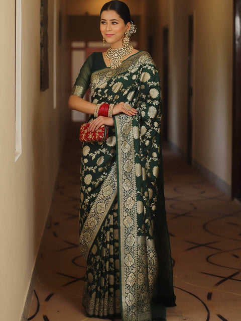 VastraLakshmi Adorable Dark Green Soft Silk Saree With Blissful Blouse Piece