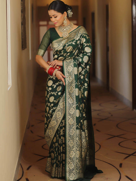 VastraLakshmi Adorable Dark Green Soft Silk Saree With Blissful Blouse Piece