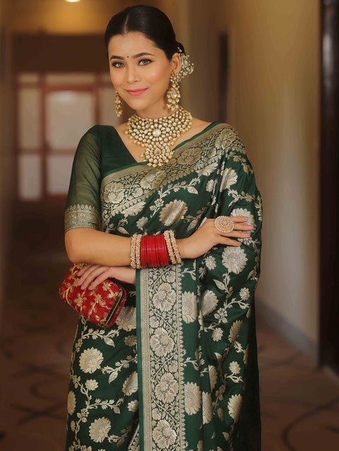 VastraLakshmi Adorable Dark Green Soft Silk Saree With Blissful Blouse Piece