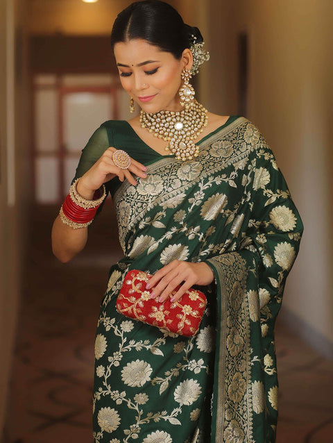 VastraLakshmi Adorable Dark Green Soft Silk Saree With Blissful Blouse Piece