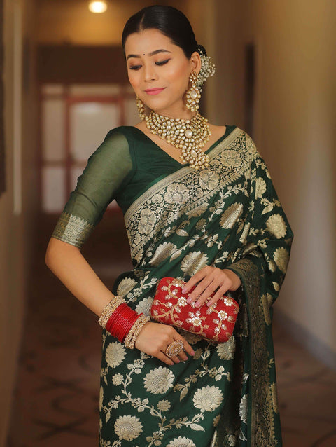 VastraLakshmi Adorable Dark Green Soft Silk Saree With Blissful Blouse Piece