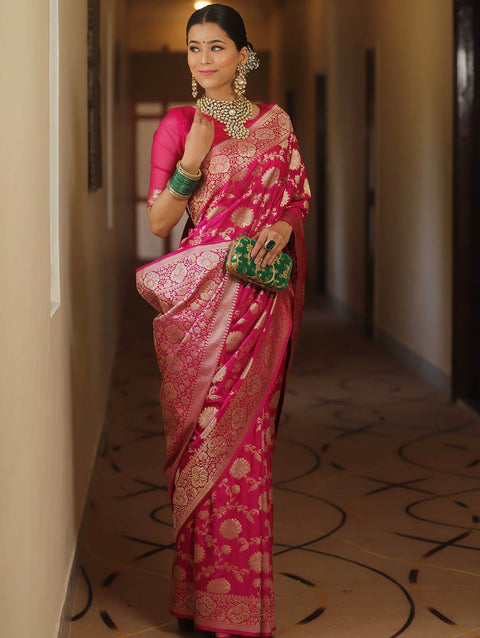 VastraLakshmi Fairytale Dark Pink Soft Silk Saree With Comely Blouse Piece