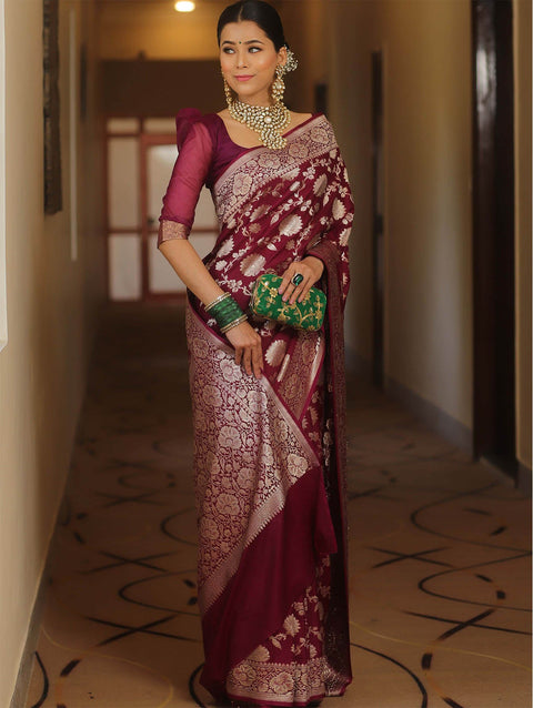 VastraLakshmi Enamoring Wine Soft Silk Saree With Eclat Blouse Piece