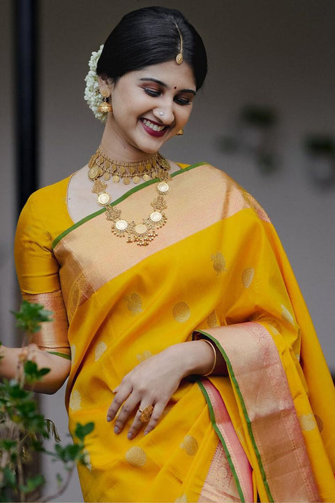 VastraLakshmi Amazing Yellow Soft Silk Saree With Surpassing Blouse Piece