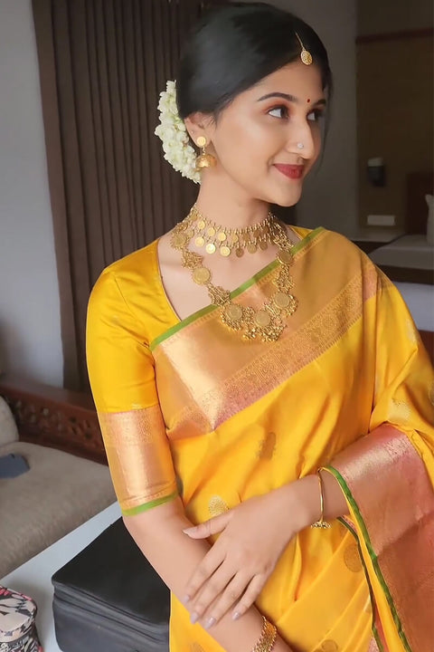 VastraLakshmi Amazing Yellow Soft Silk Saree With Surpassing Blouse Piece