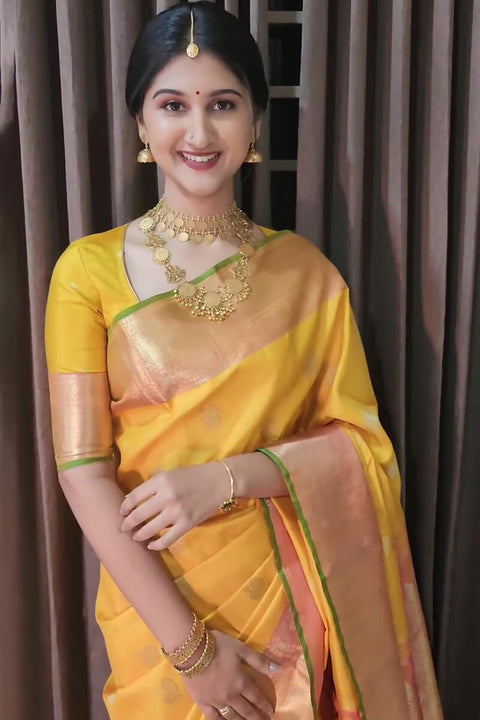 VastraLakshmi Amazing Yellow Soft Silk Saree With Surpassing Blouse Piece