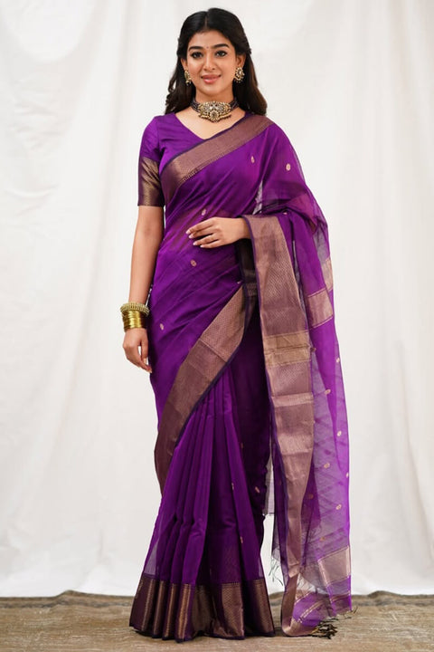 VastraLakshmi Flattering Magenta Cotton Silk Saree With Innovative Blouse Piece