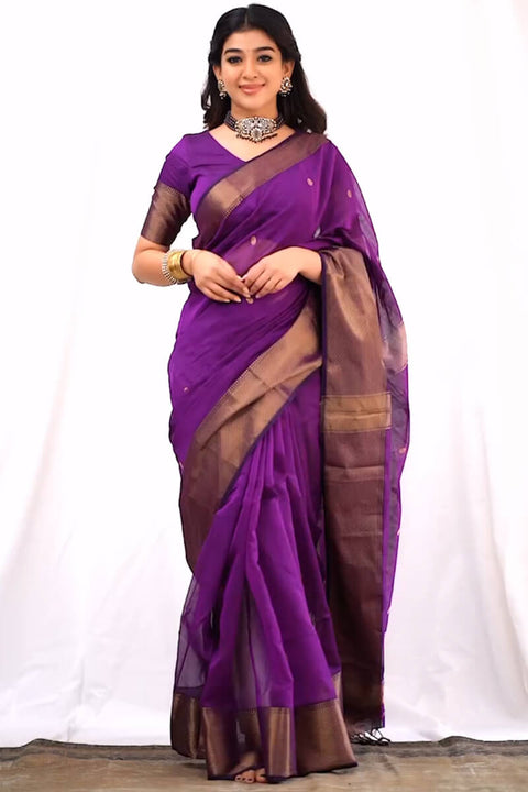 VastraLakshmi Flattering Magenta Cotton Silk Saree With Innovative Blouse Piece