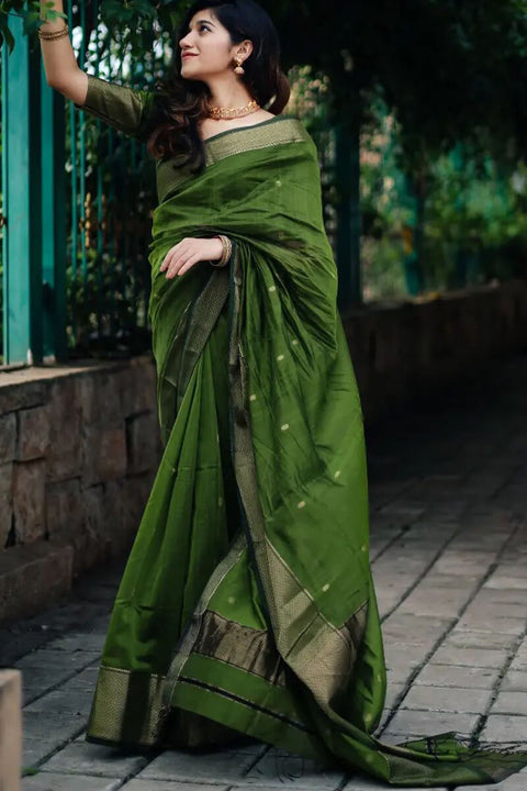 VastraLakshmi Dazzling Green Cotton Silk Saree With Beautiful Blouse Piece