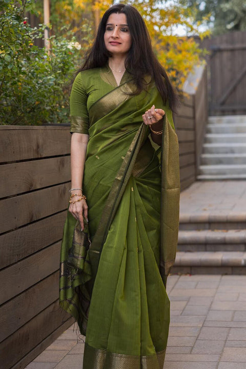 VastraLakshmi Lissome Green Cotton Silk Saree With Ratatouille Blouse Piece