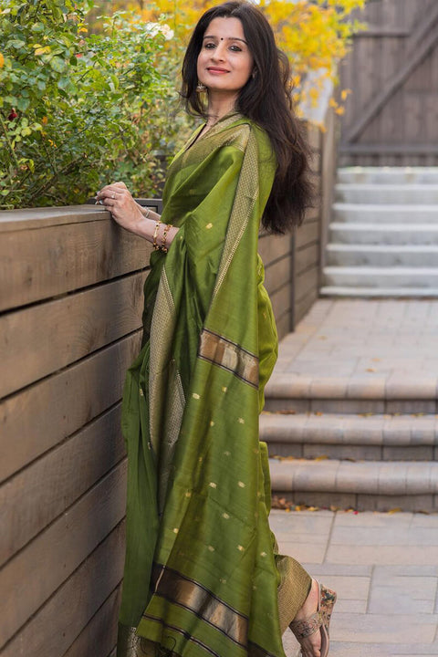 VastraLakshmi Lissome Green Cotton Silk Saree With Ratatouille Blouse Piece