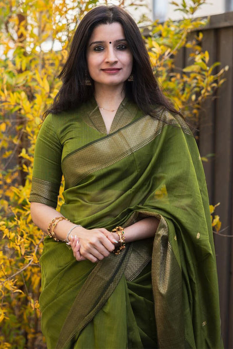 VastraLakshmi Lissome Green Cotton Silk Saree With Ratatouille Blouse Piece