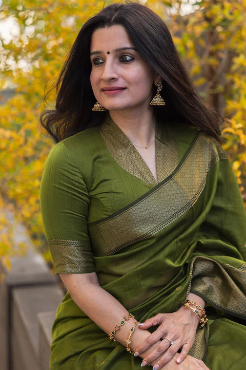 VastraLakshmi Lissome Green Cotton Silk Saree With Ratatouille Blouse Piece