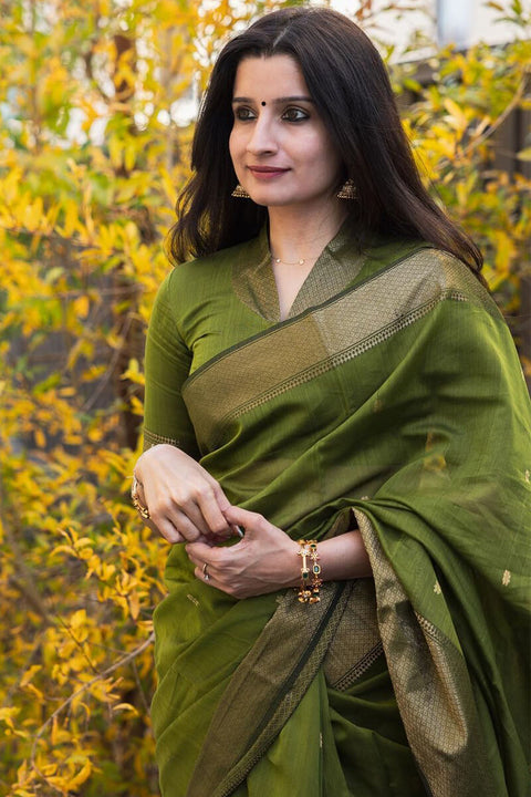 VastraLakshmi Lissome Green Cotton Silk Saree With Ratatouille Blouse Piece