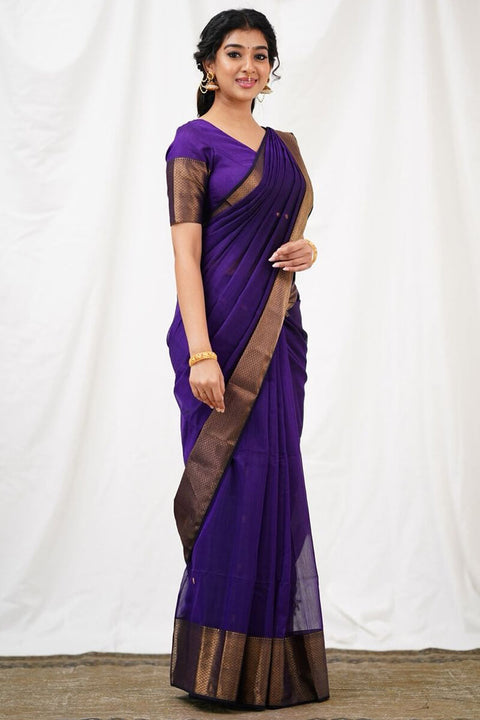 VastraLakshmi Exceptional Purple Cotton Silk Saree With Classic Blouse Piece