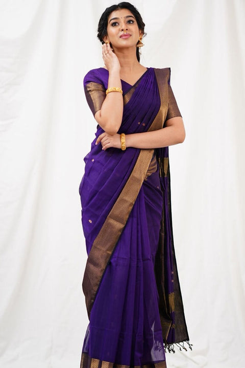 VastraLakshmi Exceptional Purple Cotton Silk Saree With Classic Blouse Piece