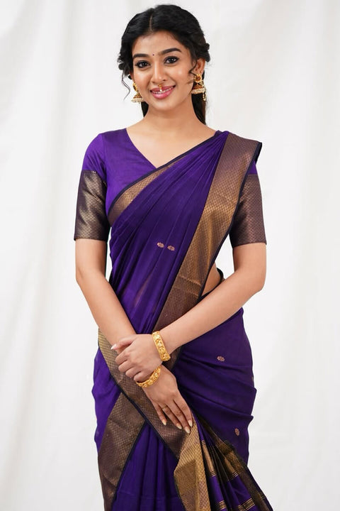 VastraLakshmi Exceptional Purple Cotton Silk Saree With Classic Blouse Piece