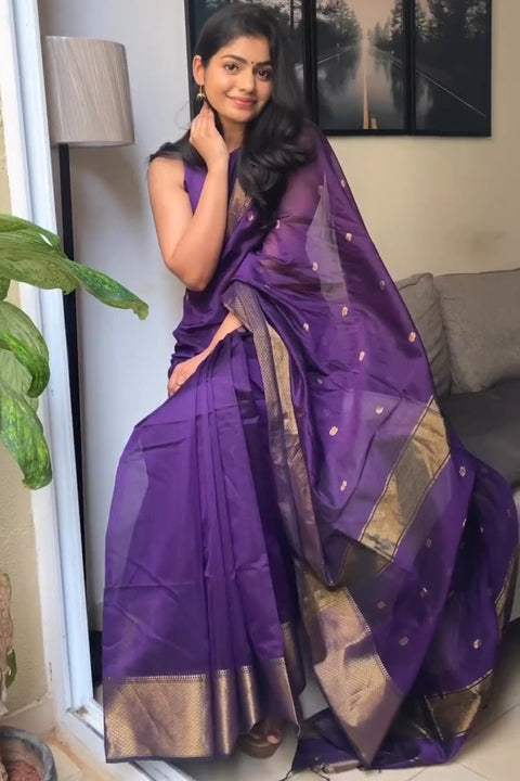 VastraLakshmi Groovy Purple Cotton Silk Saree With Adoring Blouse Piece