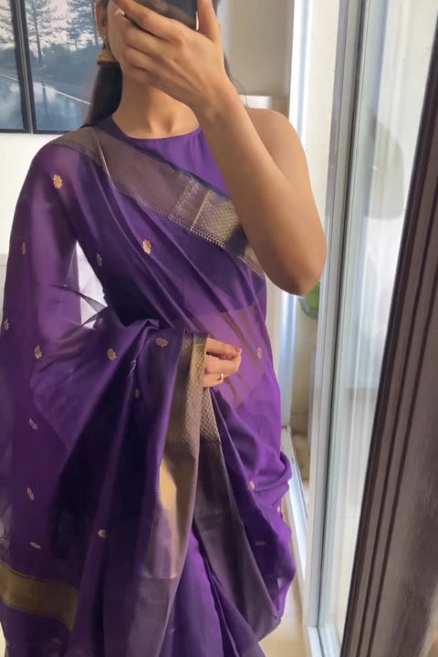 VastraLakshmi Groovy Purple Cotton Silk Saree With Adoring Blouse Piece