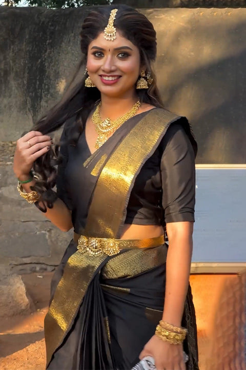 VastraLakshmi Classic Black Soft Silk Saree With Majesty Blouse Piece