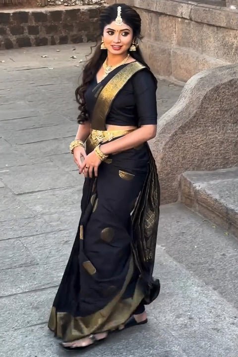 VastraLakshmi Classic Black Soft Silk Saree With Majesty Blouse Piece