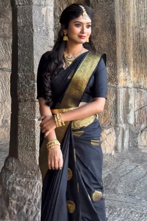 VastraLakshmi Classic Black Soft Silk Saree With Majesty Blouse Piece