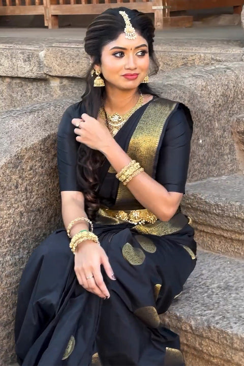 VastraLakshmi Classic Black Soft Silk Saree With Majesty Blouse Piece