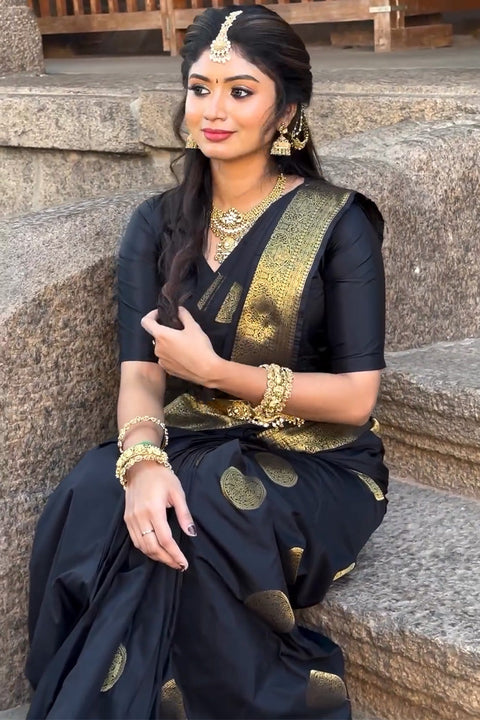 VastraLakshmi Classic Black Soft Silk Saree With Majesty Blouse Piece