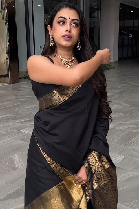 VastraLakshmi Appealing Black Soft Silk Saree With Prominent Blouse Piece