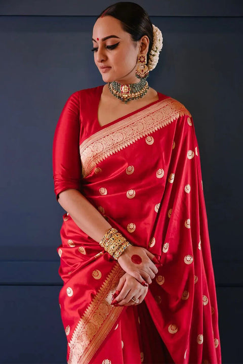 VastraLakshmi Staring Red Soft Silk Saree With Delightful Blouse Piece