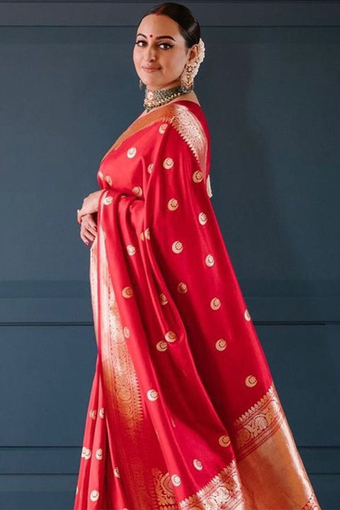 VastraLakshmi Staring Red Soft Silk Saree With Delightful Blouse Piece