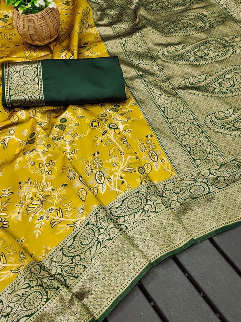 VastraLakshmi Desiring Yellow Soft Silk Saree With Blissful Blouse Piece