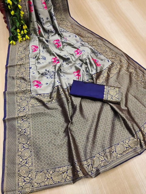 VastraLakshmi Innovative Grey Soft Silk Saree With Alluring Blouse Piece