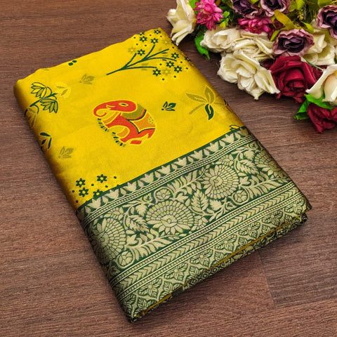 VastraLakshmi Flamboyant Yellow Soft Silk Saree With Twirling Blouse Piece