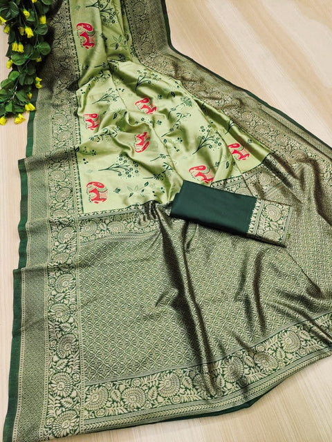 VastraLakshmi Desultory Pista Soft Silk Saree With Epiphany Blouse Piece