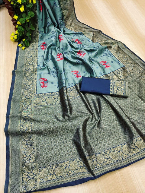 VastraLakshmi Scintilla Sky Soft Silk Saree With Vestigial Blouse Piece