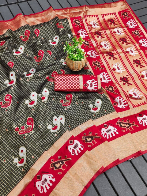 VastraLakshmi Conflate Black and Red Soft Silk Saree With Adoring Blouse Piece