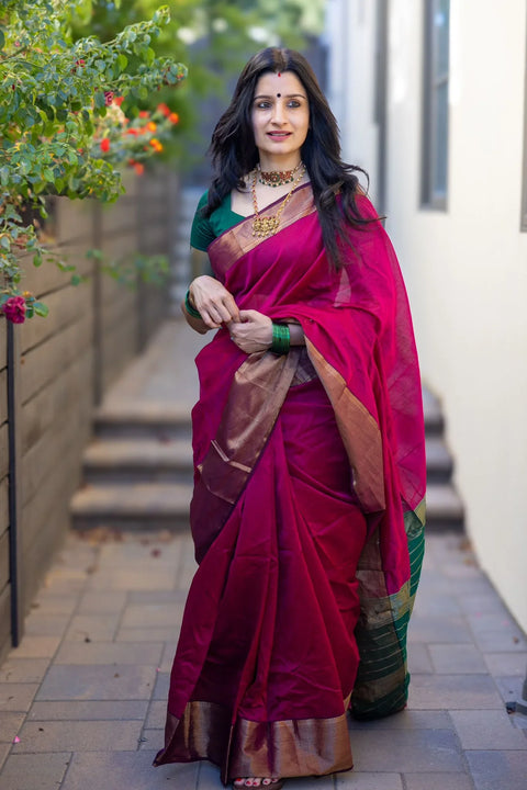 VastraLakshmi Innovative Dark Pink Soft Silk Saree With Staring Blouse Piece