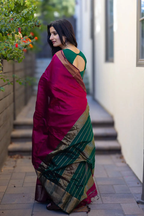 VastraLakshmi Innovative Dark Pink Soft Silk Saree With Staring Blouse Piece