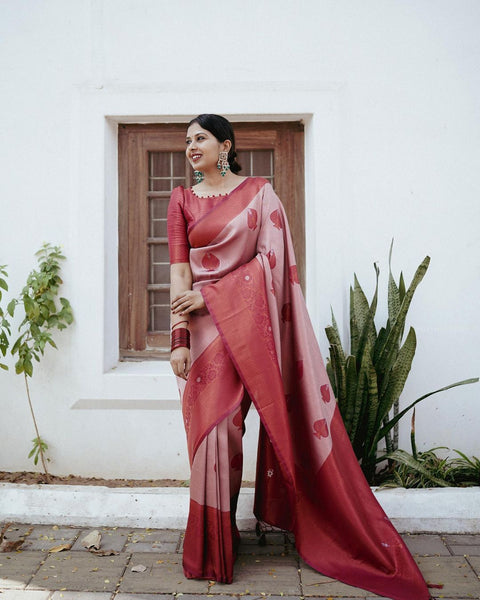 VastraLakshmi Magnetic Pink Soft Silk Saree With Snappy Blouse Piece