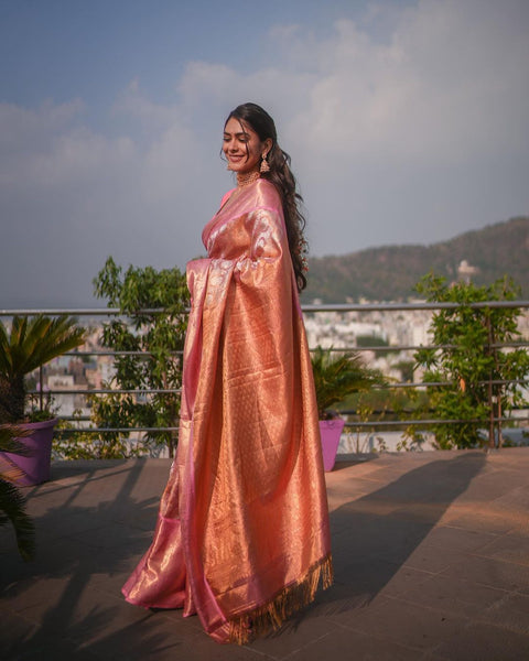 VastraLakshmi Attractive Pink Soft Banarasi Silk Saree With Impressive Blouse Piece