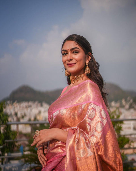 VastraLakshmi Attractive Pink Soft Banarasi Silk Saree With Impressive Blouse Piece