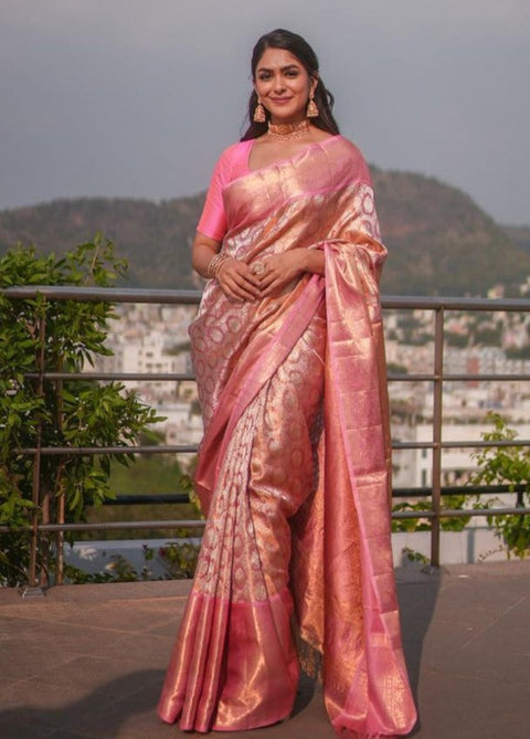 VastraLakshmi Attractive Pink Soft Banarasi Silk Saree With Impressive Blouse Piece