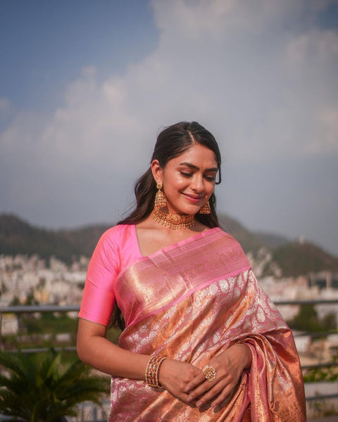 VastraLakshmi Attractive Pink Soft Banarasi Silk Saree With Impressive Blouse Piece